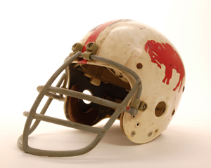 An early iteration of the NFL football helmet.
