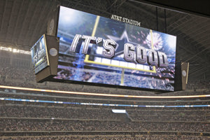 The video scoreboard at the Dallas Cowboys’ AT&T Stadium.