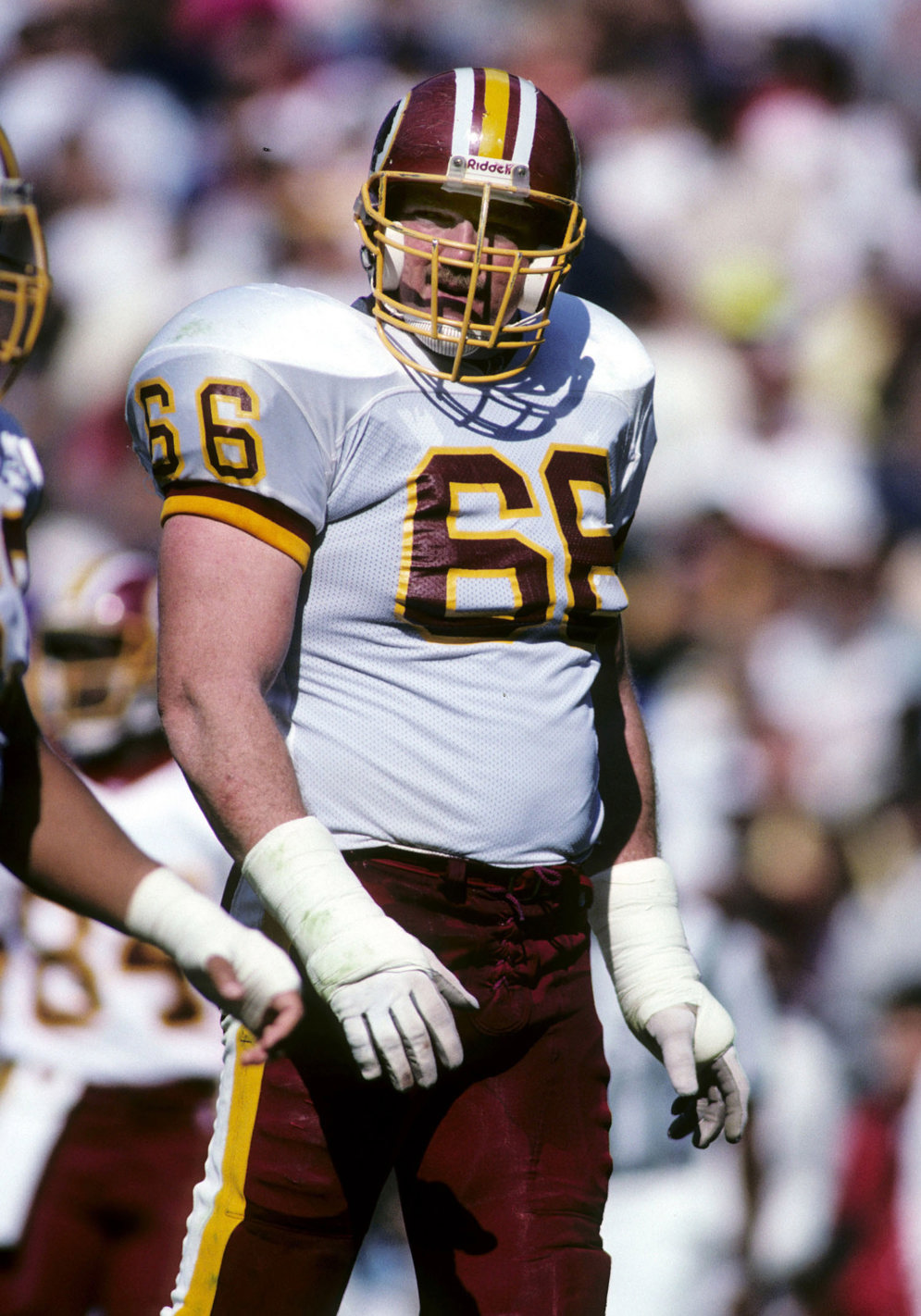 Washington Football Team offensive tackle Joe Jacoby was a giant among men, but he actually had to bulk up to make it in the NFL. (AP Photo/Al Messerschmidt)
