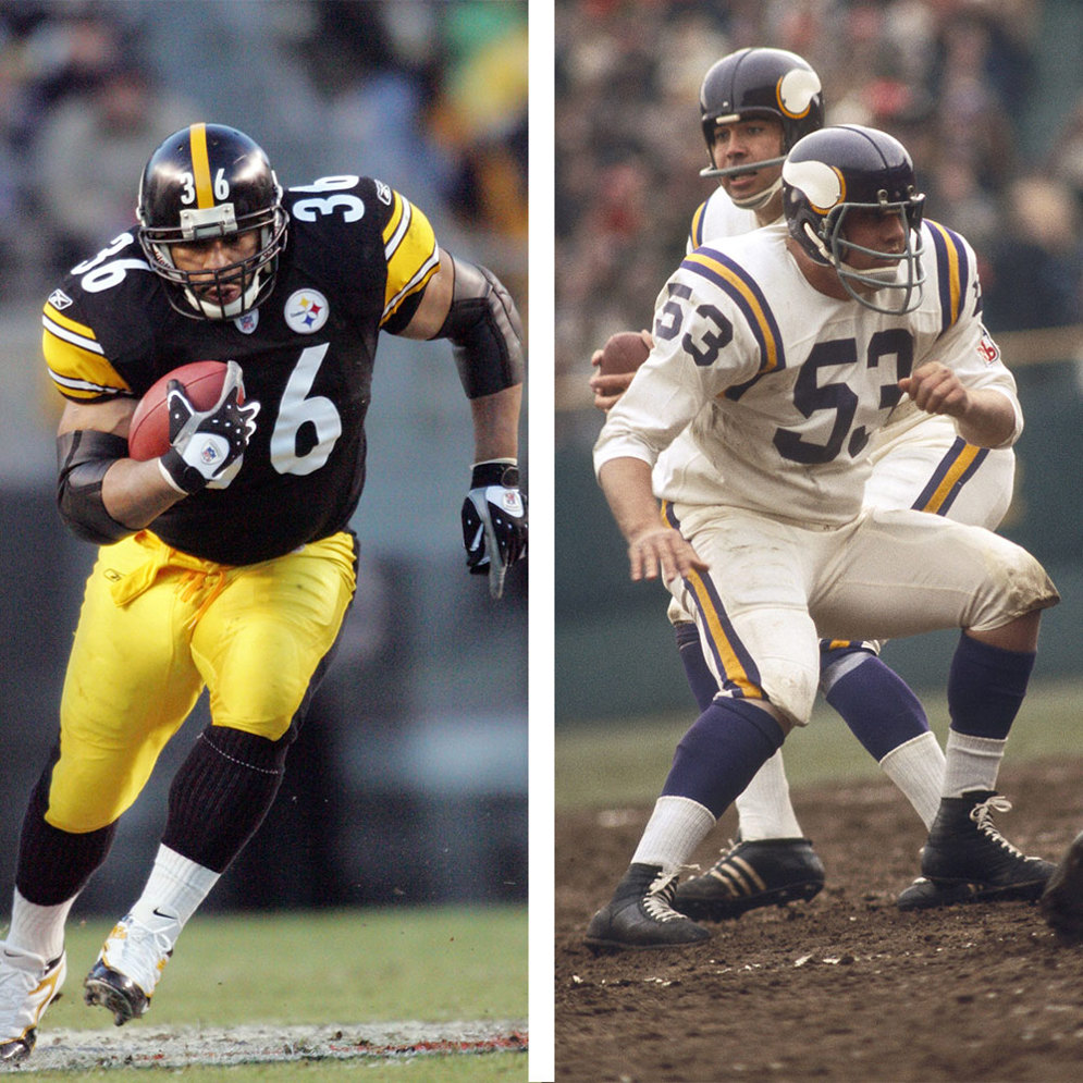 Hall of Fame Class of 2015 members Jerome Bettis (L) and Mick Tingelhoff (R).