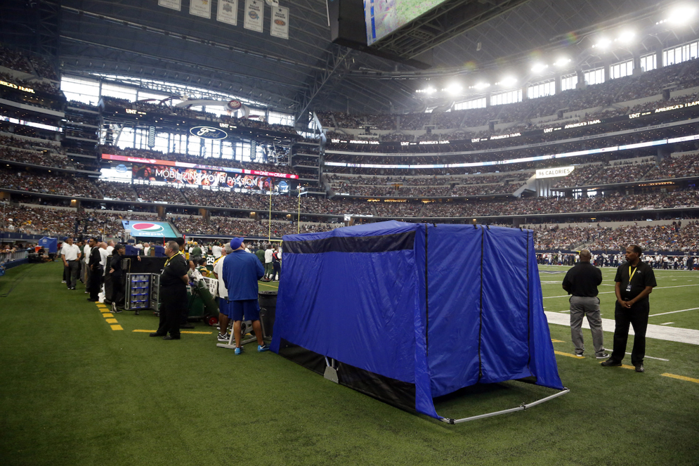 Beginning in the 2017 season, the NFL mandated medical tents on every sideline at every stadium. They&#39;re used for concussion testing or for quick medical work that does not require a trip to the locker room. (AP Photo/Michael Ainsworth, File)