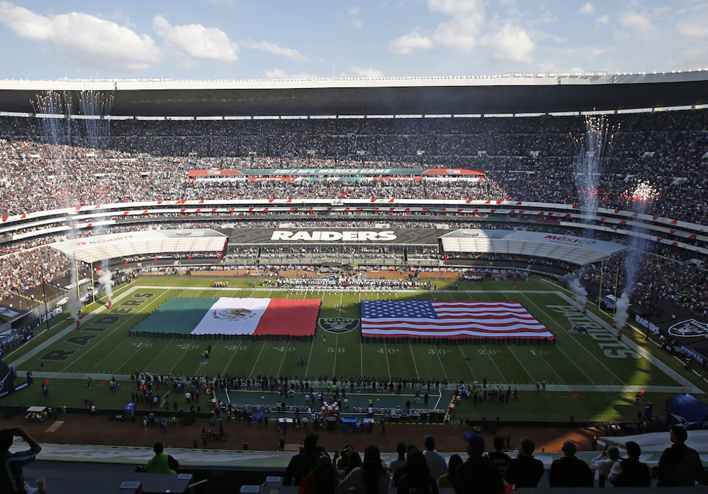 The Oakland Raiders hosted the New England Patriots at Azteca Stadium in Mexico City&#160;in 2017.&#160;(AP Photo/Dario Lopez-Mills)