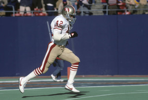 Ronnie Lott, 14-season NFL safety/cornerback and Hall of Fame Class of 2000, playing for the San Francisco 49ers.