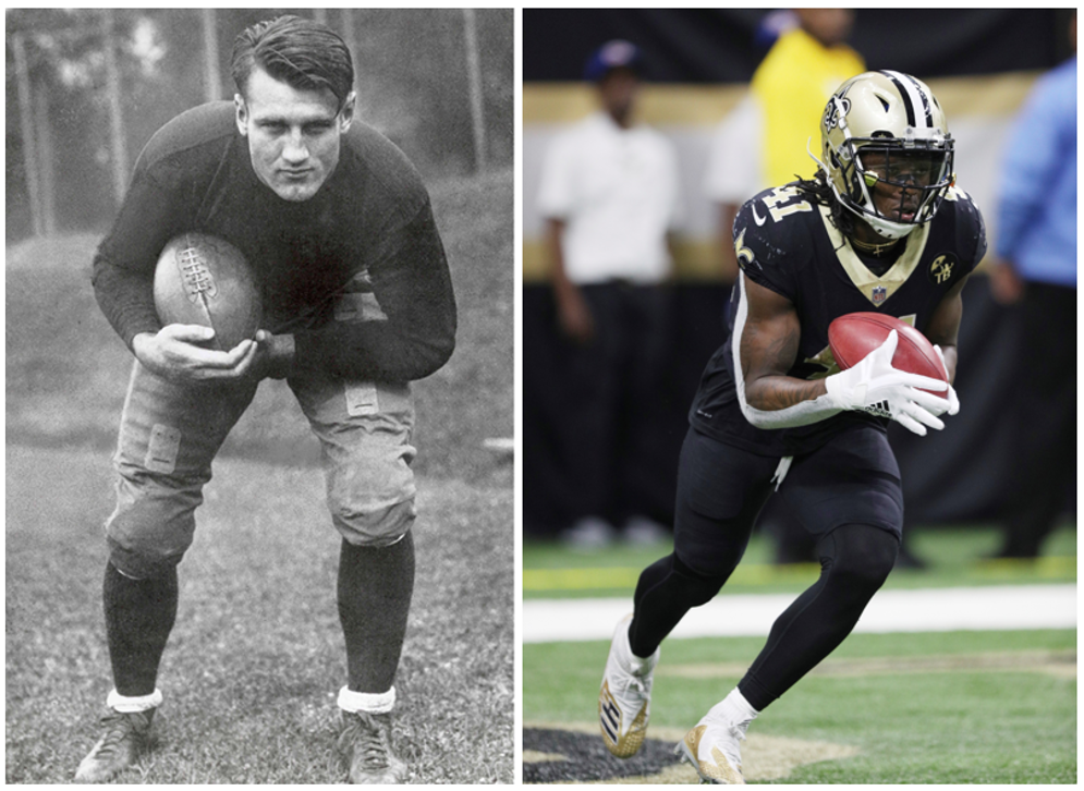 At 6 feet 2 inches and 226 pounds, 1930s Hall of Fame running back Bronko Nagurski was bigger and heavier than many of today&#x2019;s stars, like New Orleans&#x2019; Alvin Kamara (5-10, 215), but he likely did not share some of their specialized skills, strengths and abilities.&#xA0;(Pro Football Hall of Fame) (Margaret Bowles via AP)