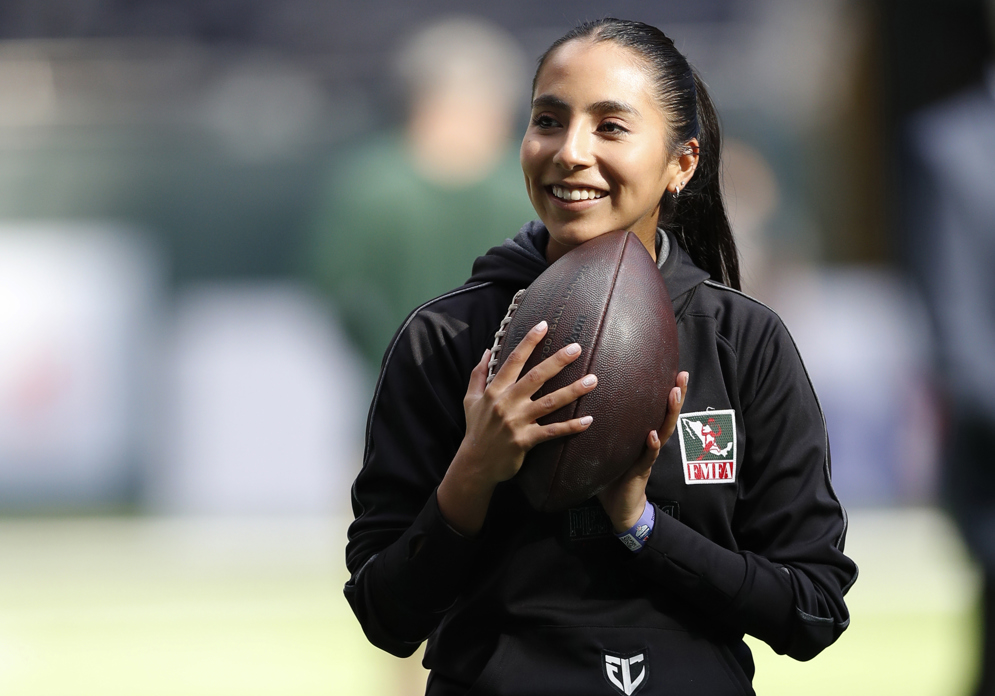 Diana Flores is captain and quarterback of the Mexico Women&#x2019;s National Flag Football Team, which won gold at the World Games 2022. In 2022, she was named a Global Flag Football Ambassador by the NFL and IFAF, as part of joint efforts to advance flag&#x2019;s reach internationally. (AP/Steve Luciano)