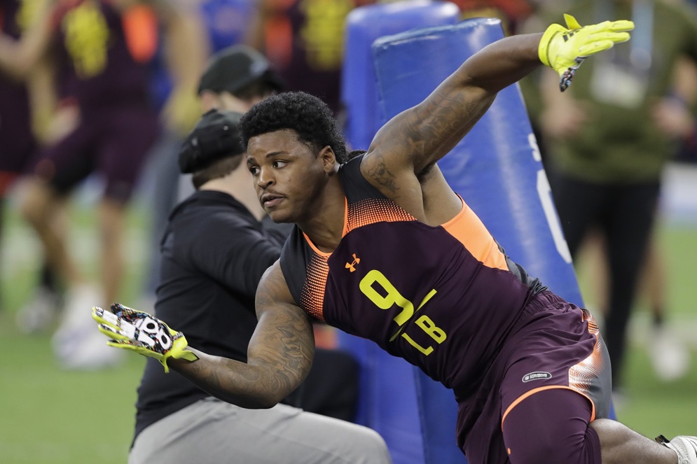 Pittsburgh Steelers linebacker Devin Bush&#160;runs a&#160;drill at the 2019 NFL Scouting Combine in Indianapolis. (AP Photo/Darron Cummings)