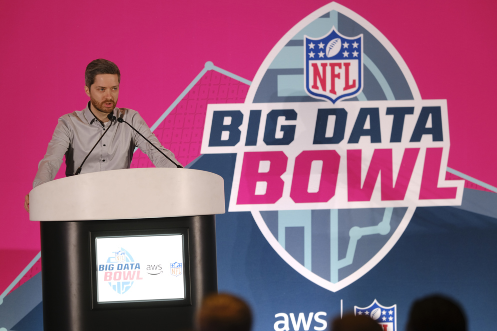 2020 Big Data Bowl winner Dmitry Gordeev speaking in Indianapolis.