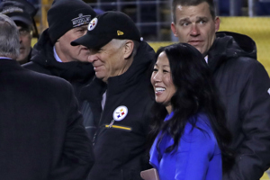 Art Rooney II standing on the sidelines of an NFL game. 