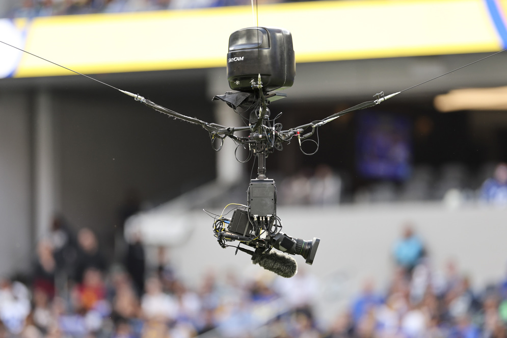 The SkyCam is pictured during an NFL game between the Los Angeles Rams and the Seattle Seahawks in 2023. (Ben Liebenberg via AP)