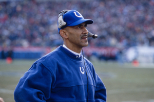 Indianapolis Colts Coach Tony Dungy stands on the sidelines during a game.
